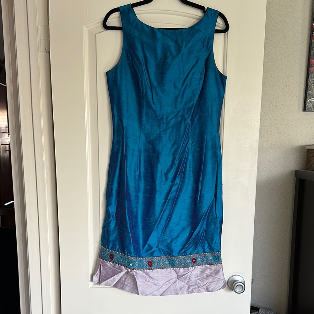 Silk Tafetta Sleeveless Dress with Embellished Hem